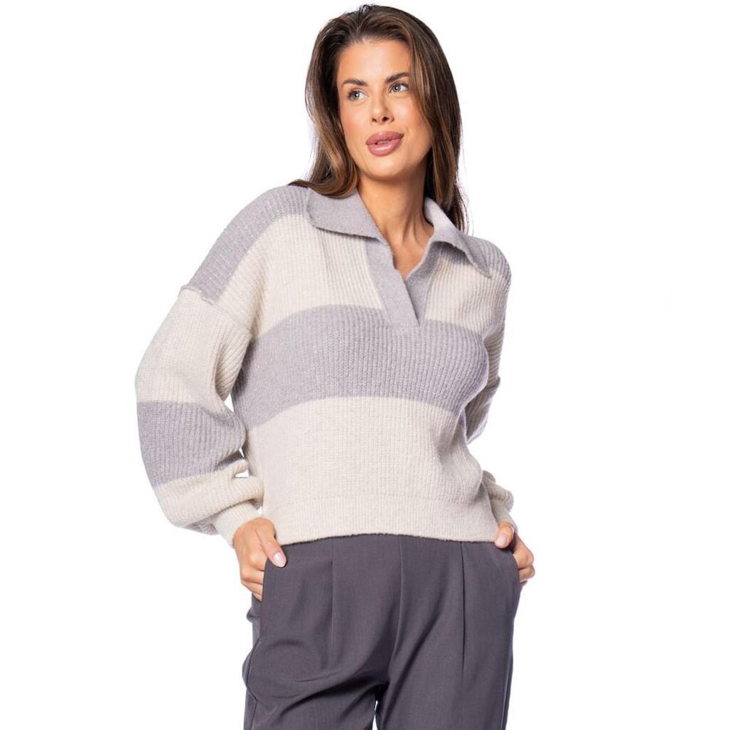 Blusa Feminina Biamar Tricot Listrada Cinza Mescla