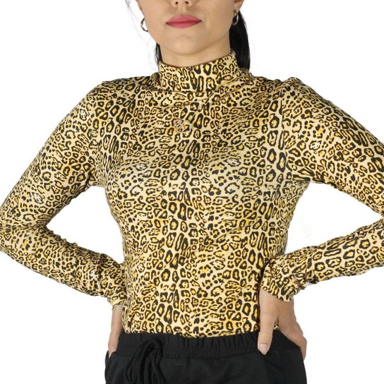 Blusa Feminina Cacharrel Gola Alta Segunda Pele Oncinha - Amarelo Menor preço em Blusa Feminina Cacharrel Gola Alta Segunda Pele Oncinha - Amarelo