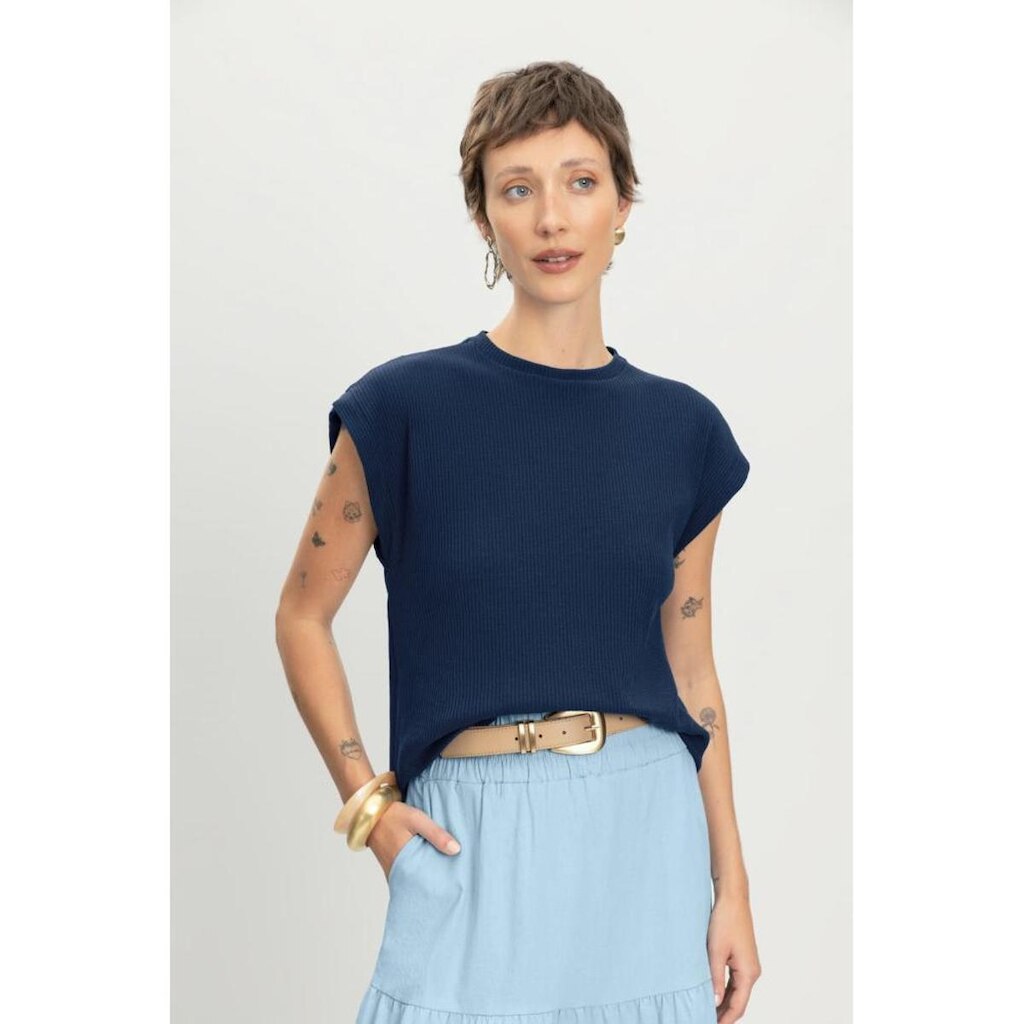 Blusa Feminina Canelada Essendi -Azul Escuro