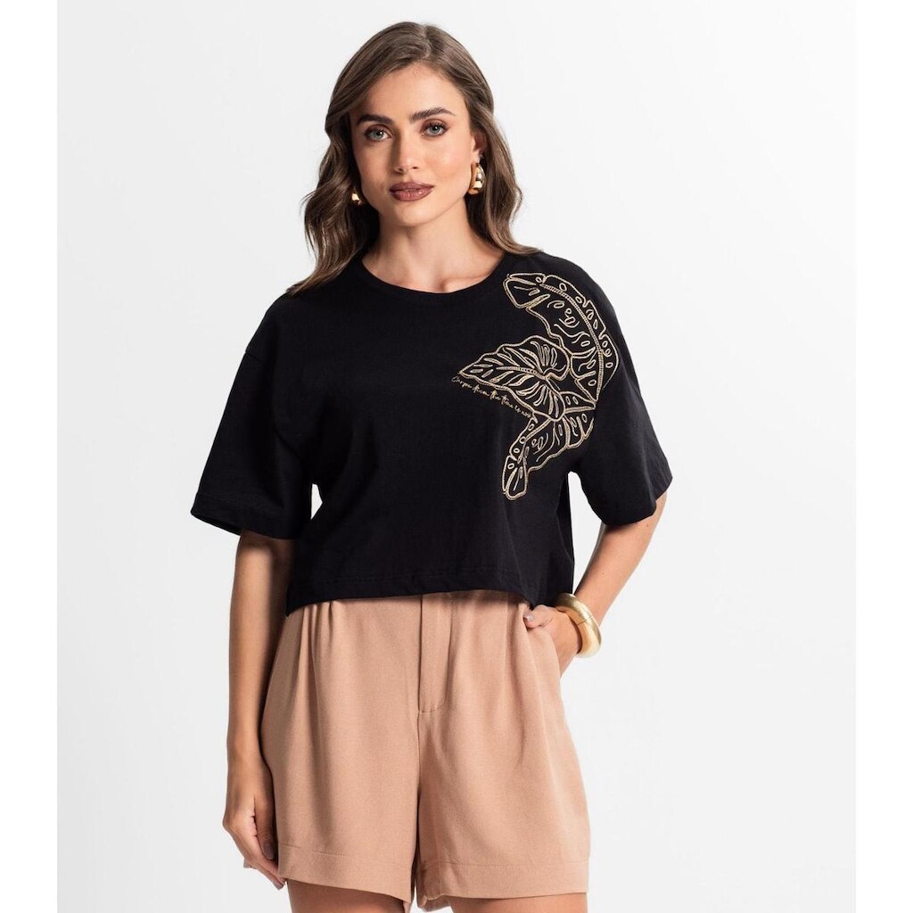 Blusa Feminina Com Bordado Endless Preto