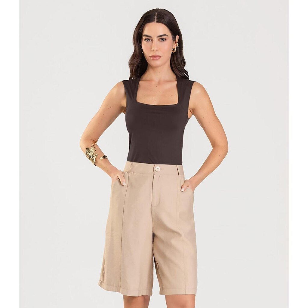 Blusa Feminina Com Decote Quadrado Dianna Marrom