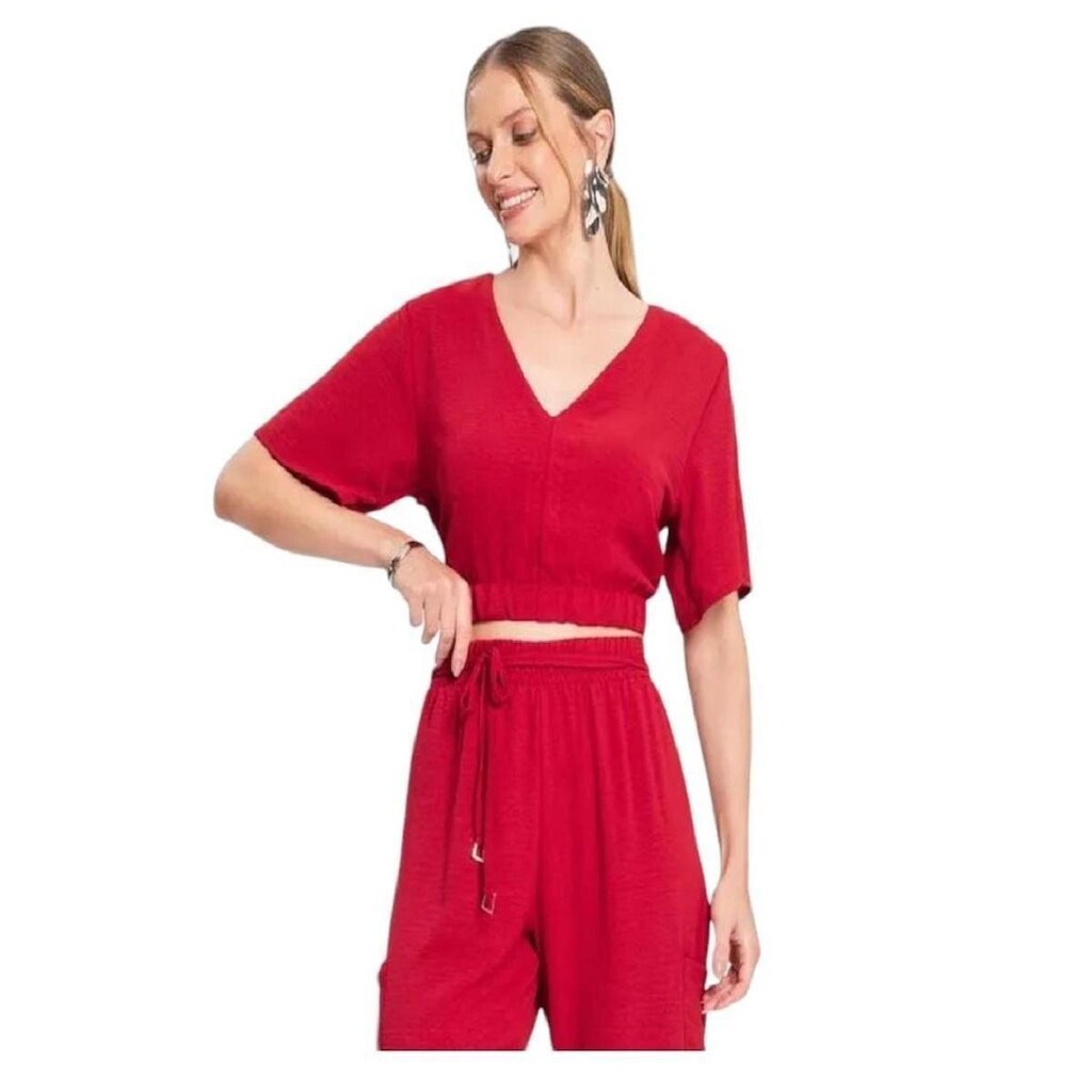 Blusa Feminina Com Decote V Tecido Air Flow Textura Leve