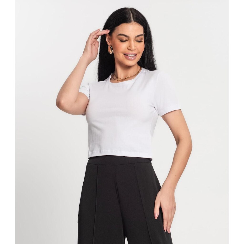 Blusa Feminina Cropped Cotton 30 Básica Kohmar Branco