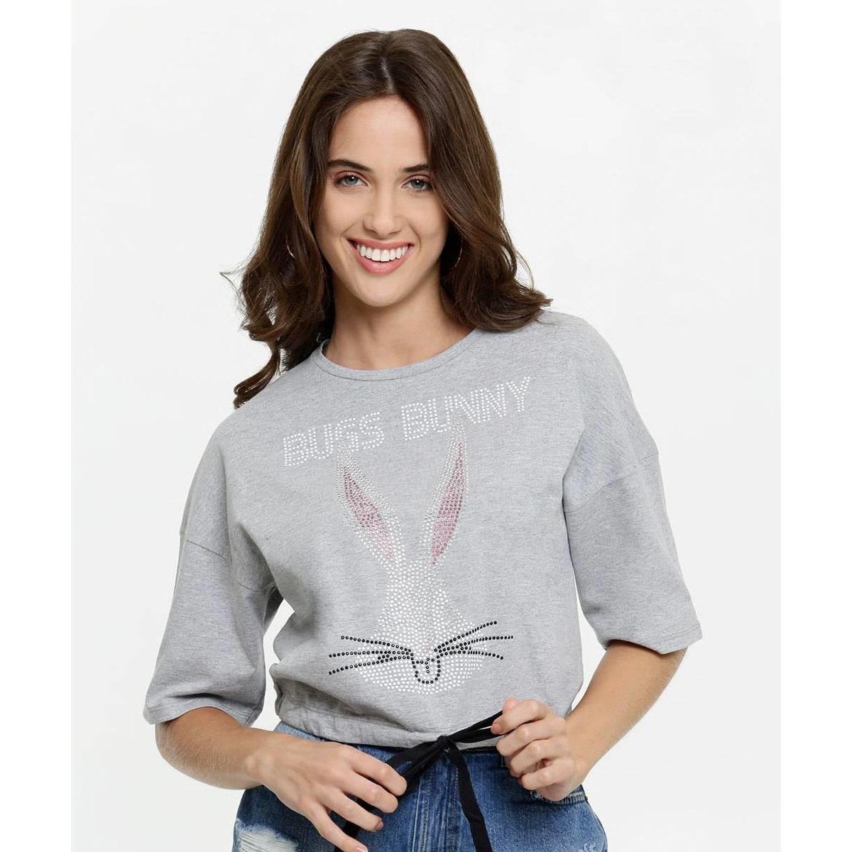 Blusa Feminina Cropped Estampa Pernalonga Looney Tunes Cinza Netshoes Blusa Feminina Cropped Estampa Pernalonga Looney Tunes Cinza Netshoes