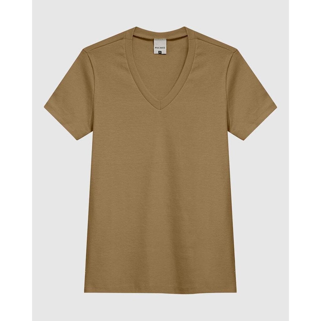 Blusa Feminina Decote V Manga Curta Em Malha Algodão Texturizada