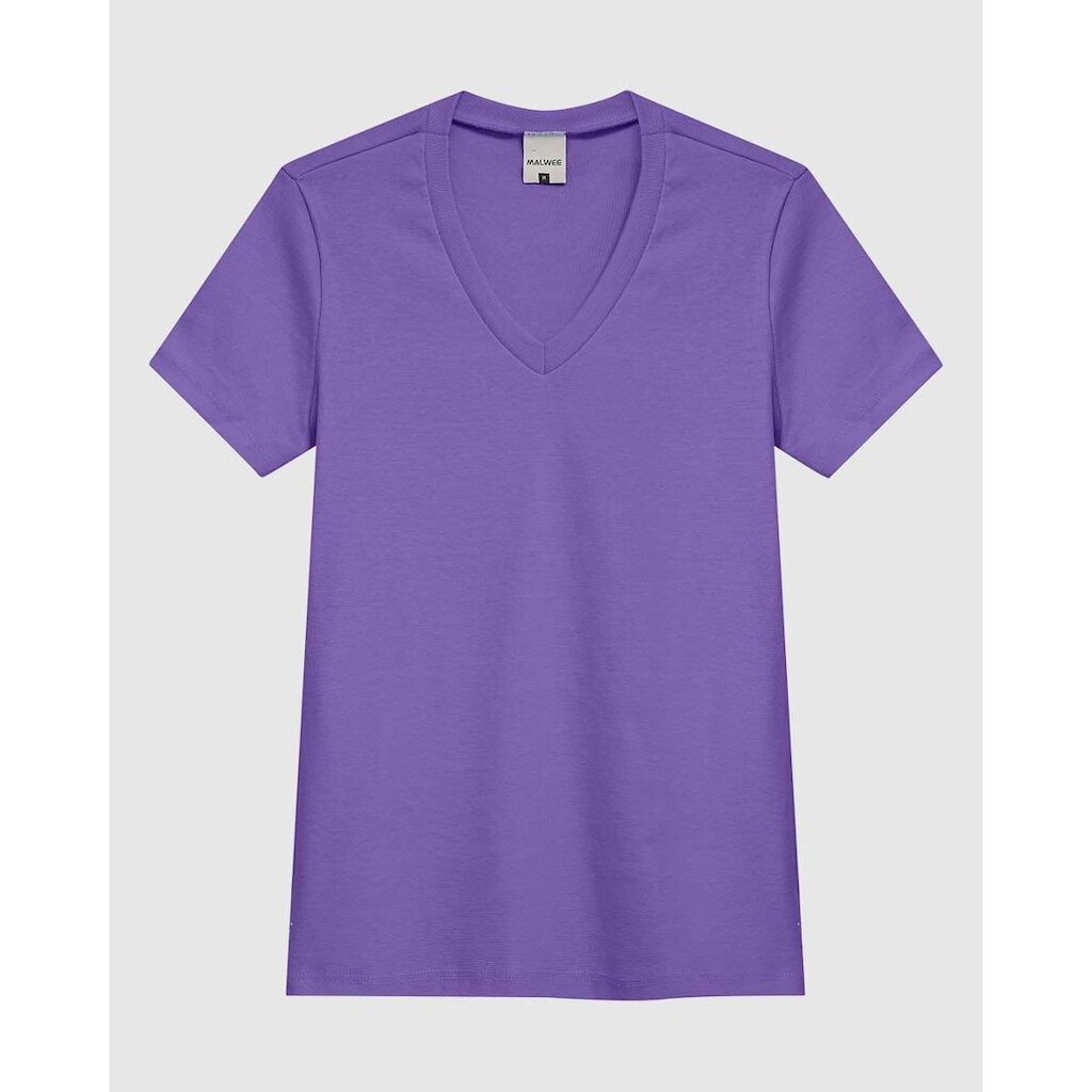 Blusa Feminina Decote V Manga Curta Em Malha Algodão Texturizada