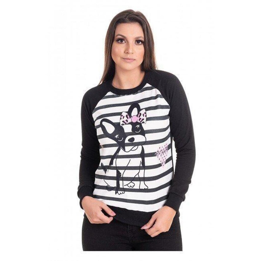 Blusa Feminina em  Malha Crepe Sublimada Frente Costas e Mangas em Moletom
