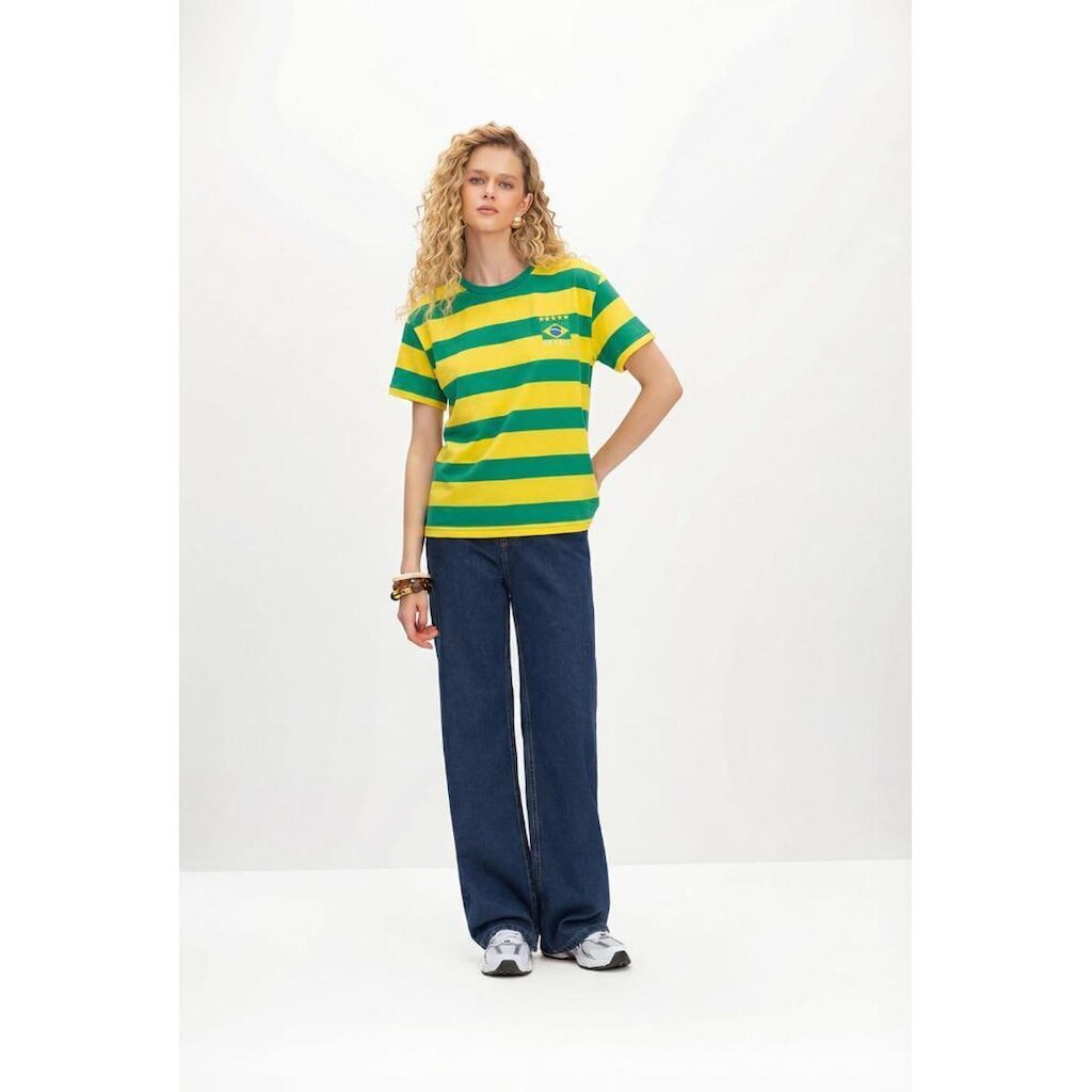 Blusa feminina em malha listrada da copa Essendi