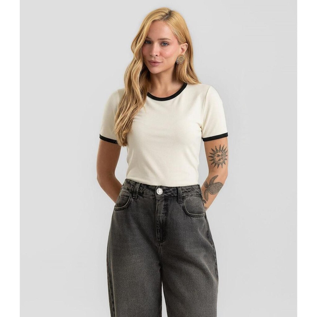 Blusa Feminina Em Ribana Canelada Dianna Bege
