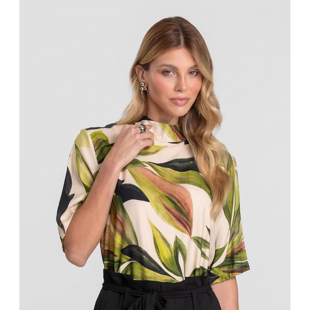 Blusa Feminina em Tecido Estampado Dianna Bege