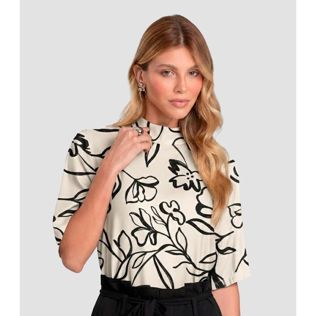 Blusa Feminina em Tecido Estampado Dianna Bege