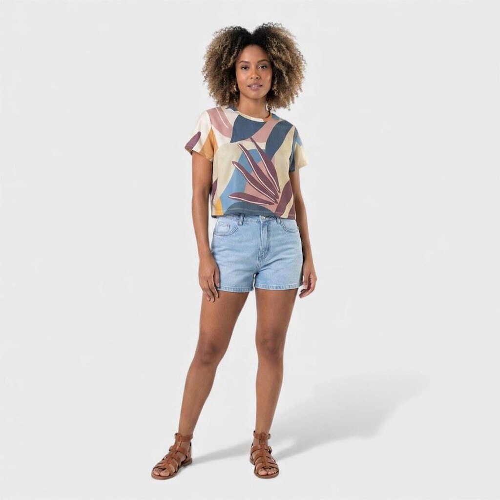 Blusa feminina estampada com manga curta