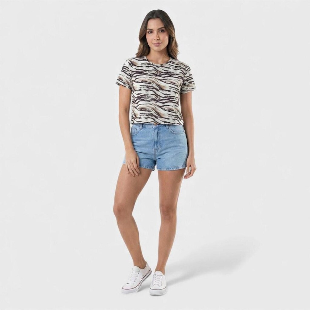 Blusa feminina estampada com manga curta