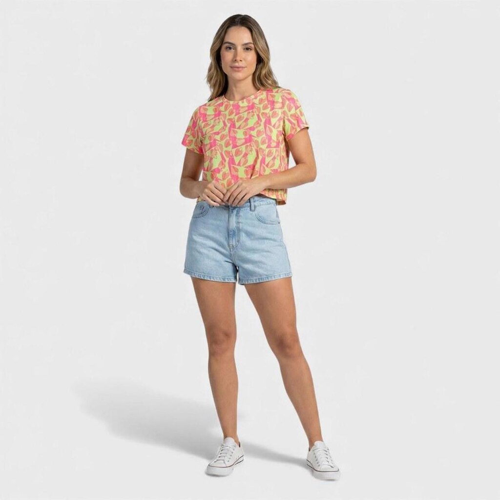 Blusa feminina estampada com manga curta