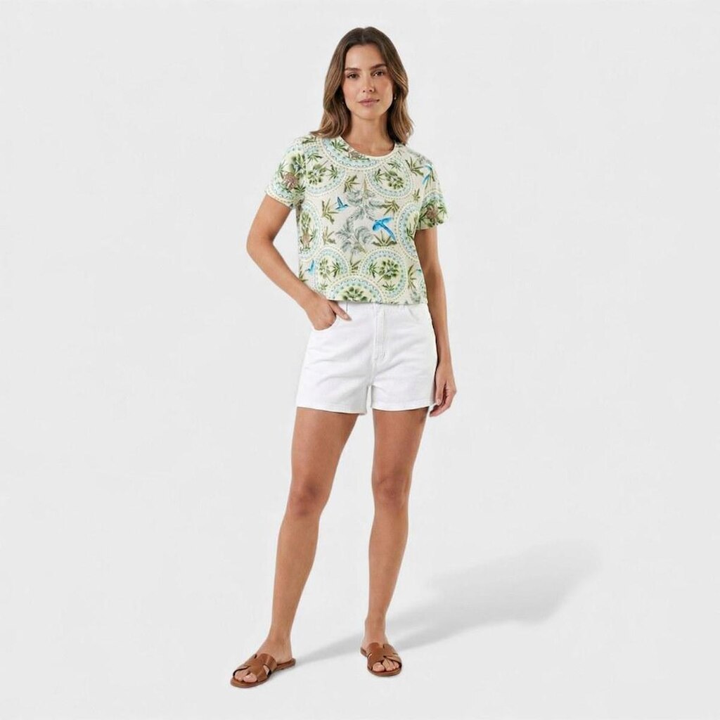 Blusa feminina estampada com manga curta
