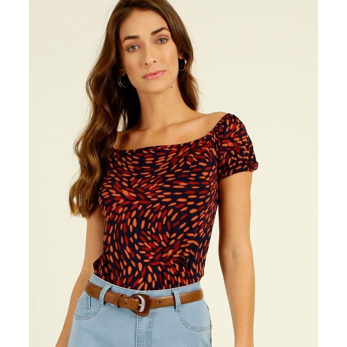 Blusa Feminina Estampada Manga Curta - 10047679542 - Azul | Netshoes