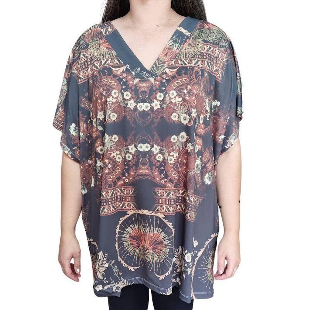 Blusa Feminina Estampada Sodaela Plus Size Verde/Marrom