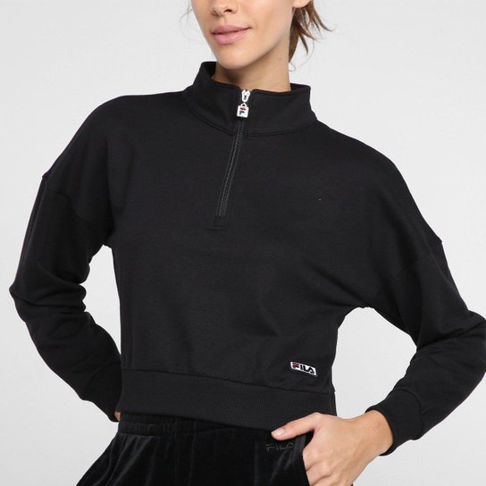 Blusa Feminina Fila Moletom Cropped Basic Classic Preta - F12L00574.160
