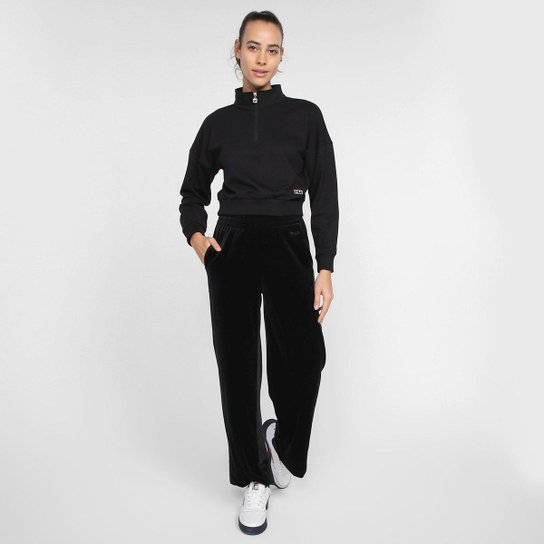 Blusa Feminina Fila Moletom Cropped Basic Classic Preta - F12L00574.160