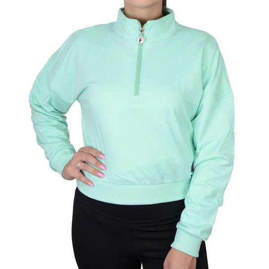 Blusa Feminina Fila Moletom Cropped Basic Classic Verde Água - F12L00574.821