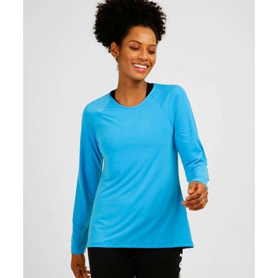 Blusa Feminina Fitness Proteção UV Manga Longa Marisa-37055 - Azul Menor preço em Blusa Feminina Fitness Proteção UV Manga Longa Marisa-37055 - Azul