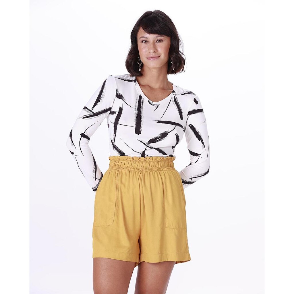 Blusa Feminina Gola V Estampada Em Viscose Stretch