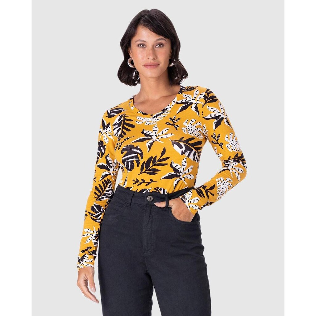 Blusa Feminina Gola V Estampada Em Viscose Stretch
