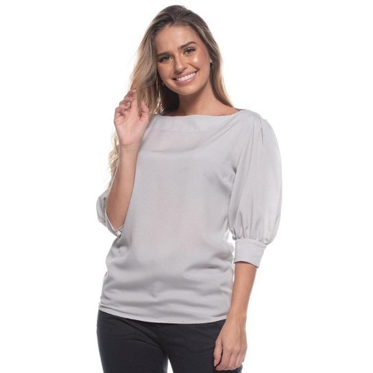 Blusa Feminina Lisa Manga Bufante Decote Ombro A Ombro - Cinza Menor preço em Blusa Feminina Lisa Manga Bufante Decote Ombro A Ombro - Cinza