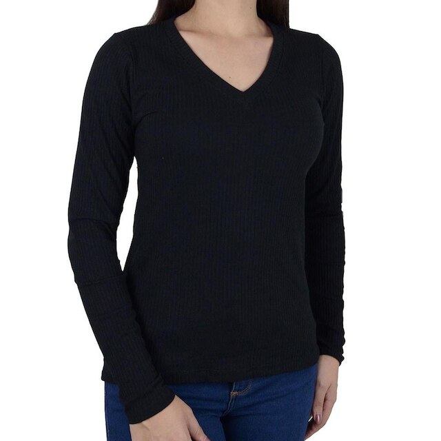 Blusa Feminina LZT ML Gola V Preta - 5058