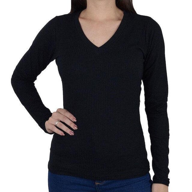 Blusa Feminina LZT ML Gola V Preta - 5058