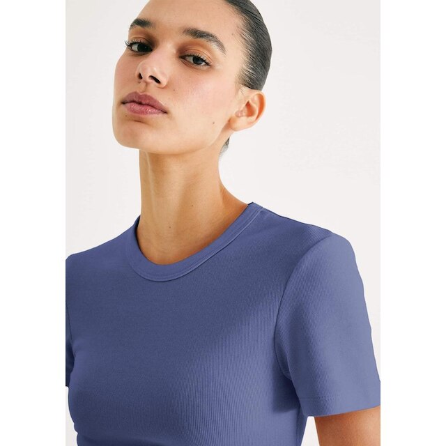 Blusa Feminina Manga Curta Slim Em Ribana