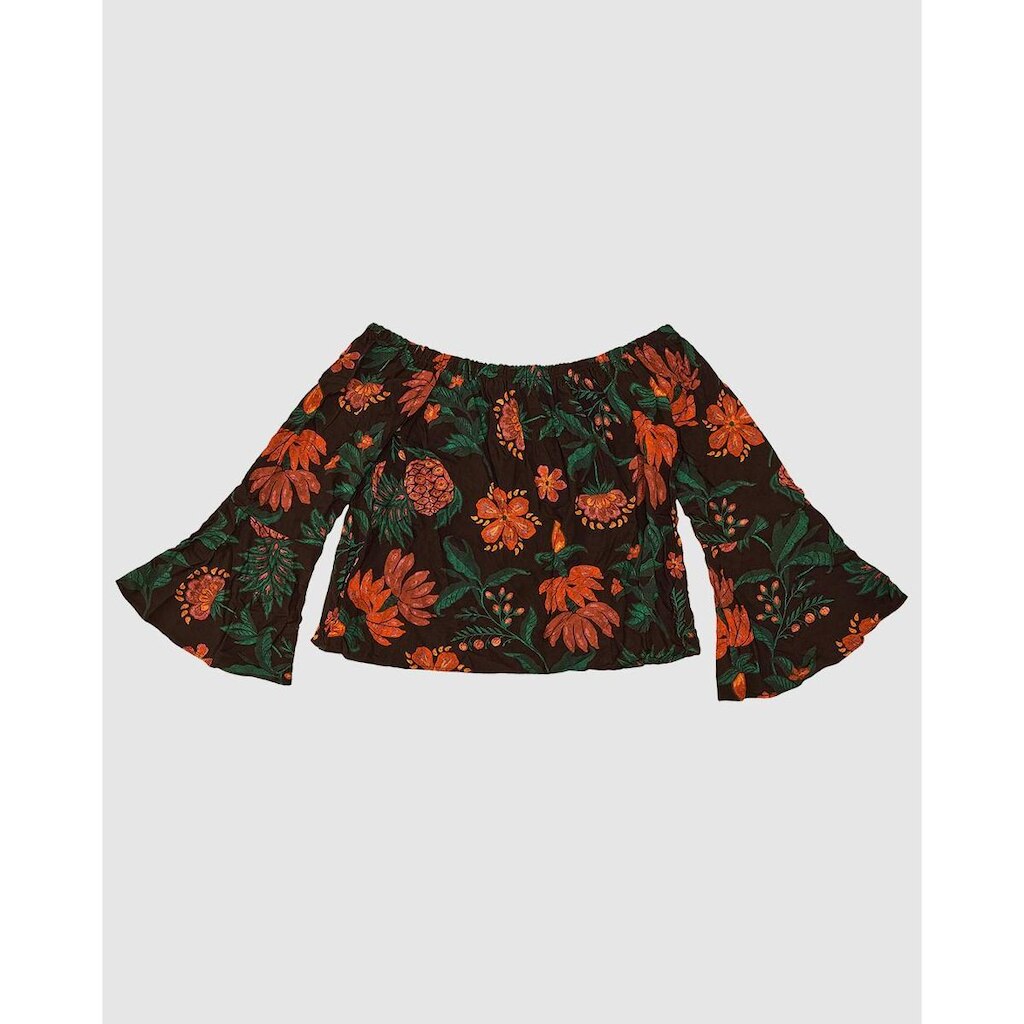 Blusa Feminina Manga Godê Floral Em Viscose