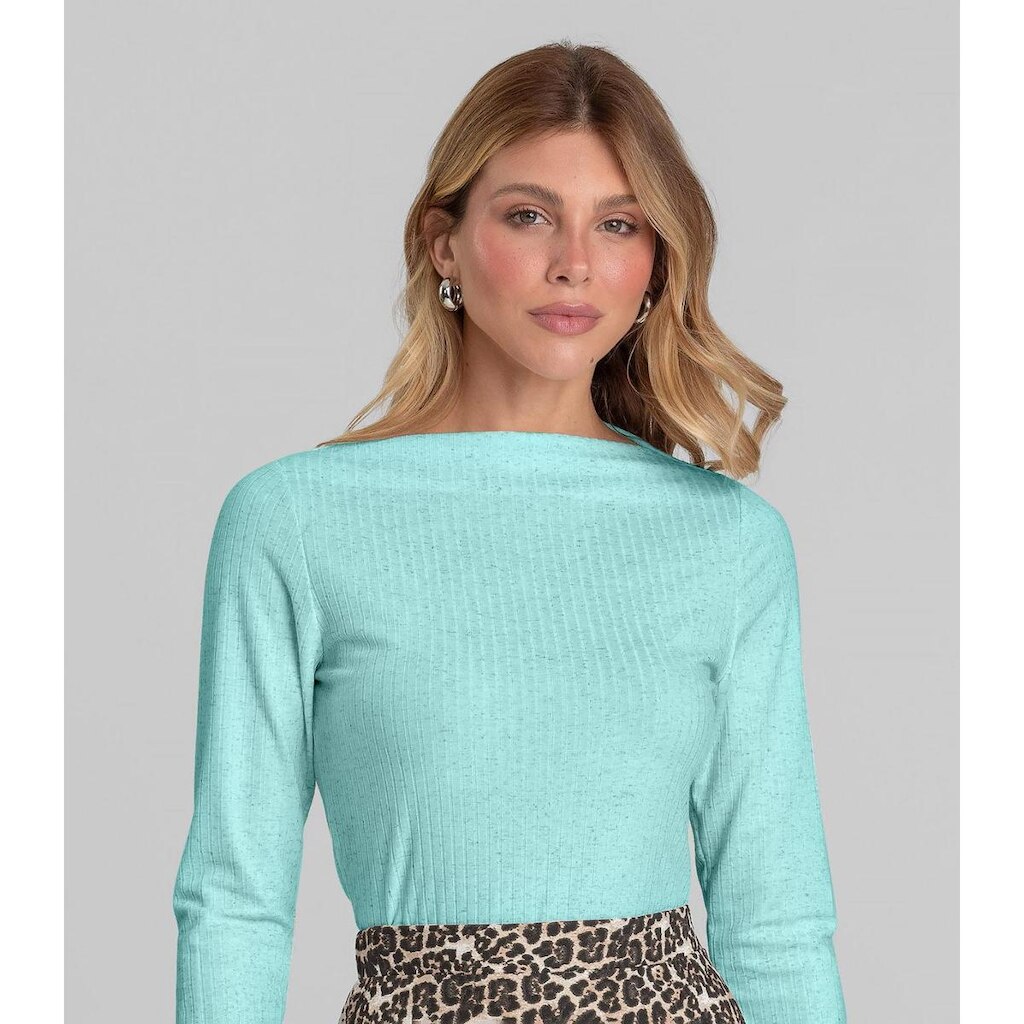 Blusa Feminina Manga Longa Canelada Dianna Azul