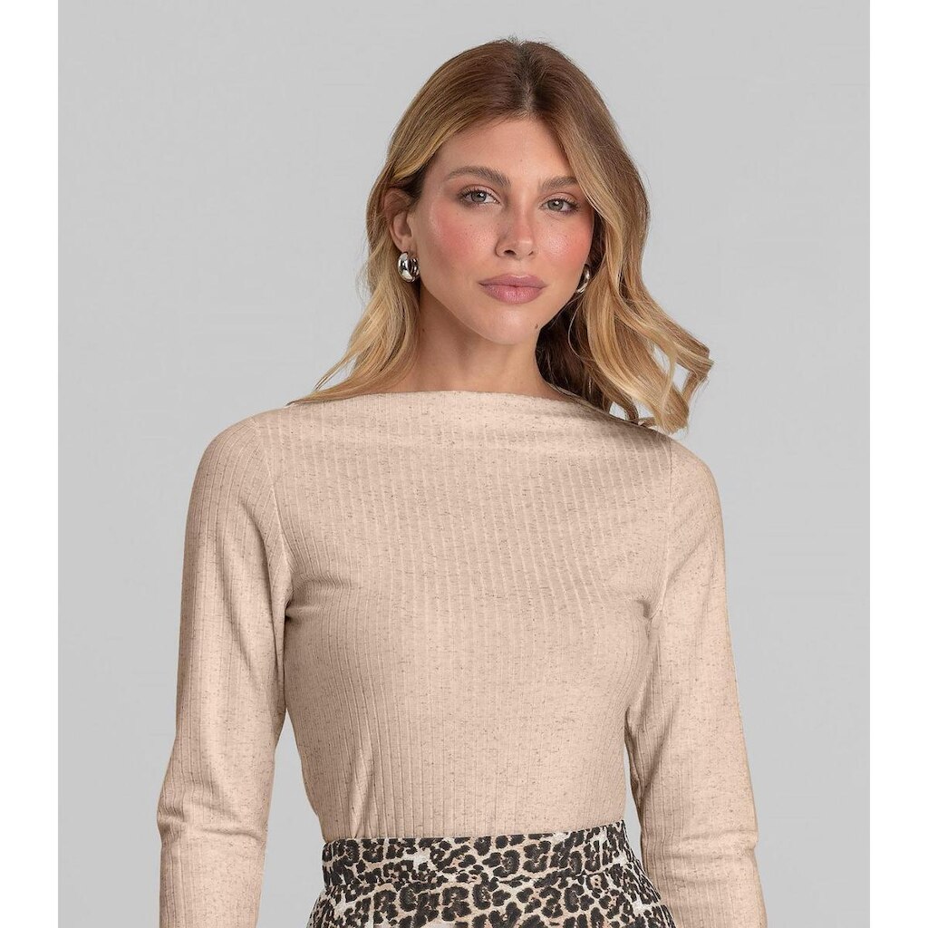 Blusa Feminina Manga Longa Canelada Dianna Rosa