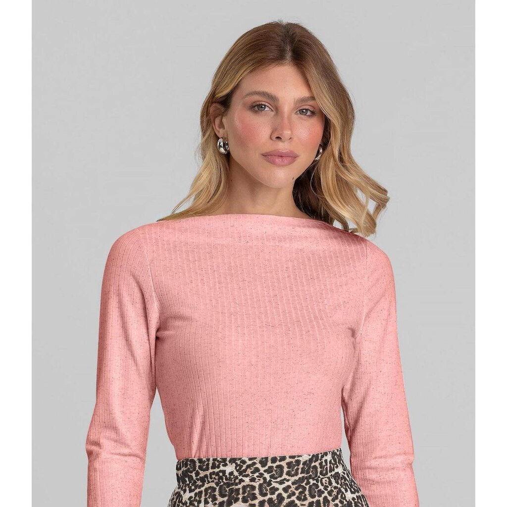 Blusa Feminina Manga Longa Canelada Dianna Rosa