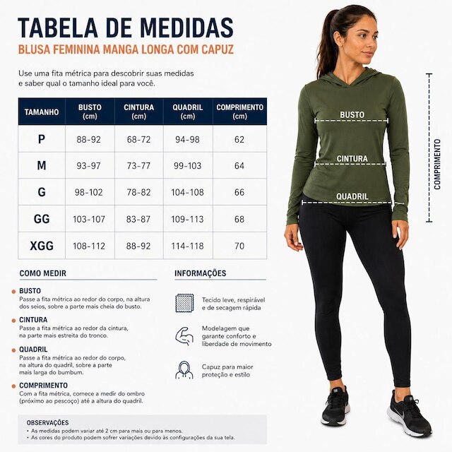 Blusa Feminina Manga Longa Com Capuz Academia Treino Poliéster Premium