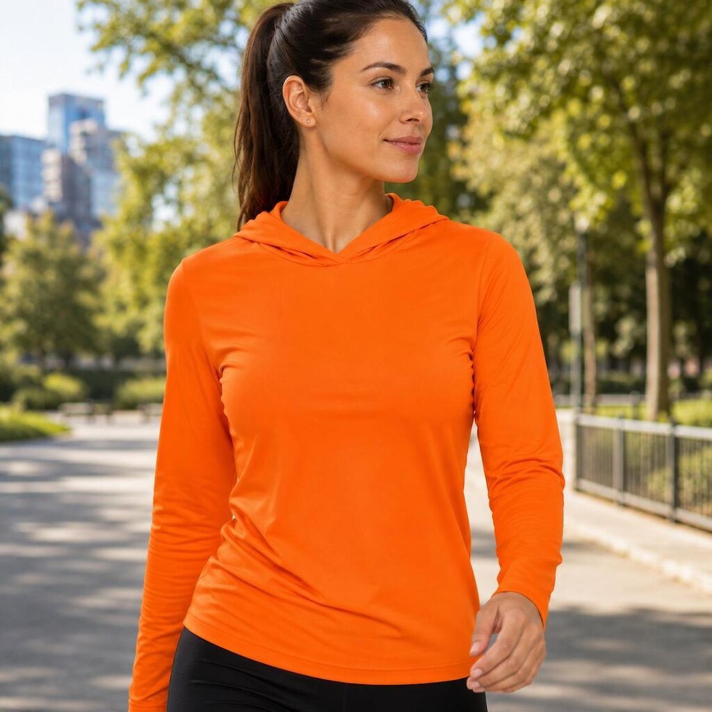 Blusa Feminina Manga Longa Com Capuz Academia Treino Poliéster Premium