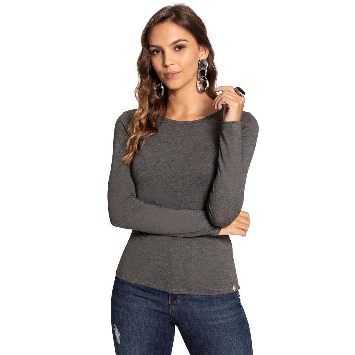 blusa manga longa lisa feminina