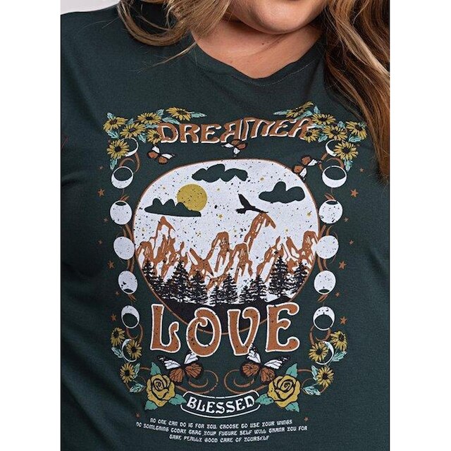 Blusa Feminina Manga Longa Plus Size Visco Estampada "Dreamer Love" - Serena