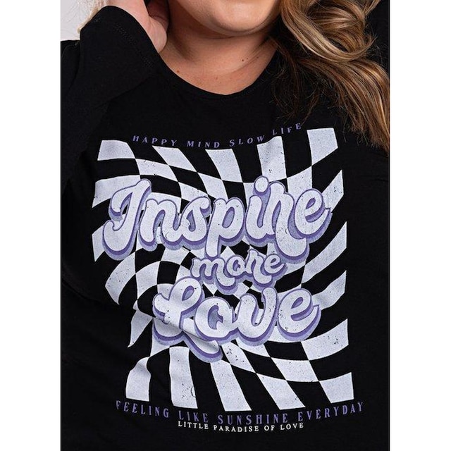Blusa Feminina Manga Longa Plus Size Visco Estampada "Inspire More Love" - Serena