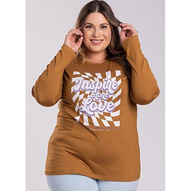 Blusa Feminina Manga Longa Plus Size Visco Estampada "Inspire More Love" - Serena