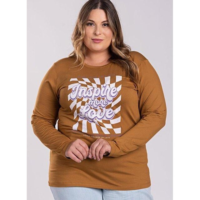 Blusa Feminina Manga Longa Plus Size Visco Estampada "Inspire More Love" - Serena
