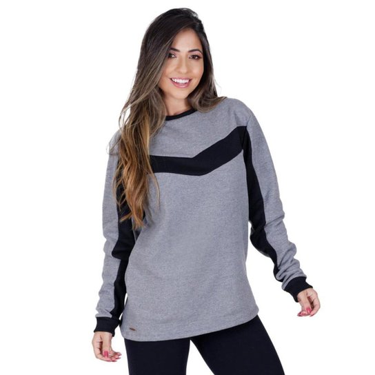 Blusa Feminina Moletom Flanelado Casaco Fechado Detalhe Faixa Orbis - Cinza Menor preço em Blusa Feminina Moletom Flanelado Casaco Fechado Detalhe Faixa Orbis - Cinza