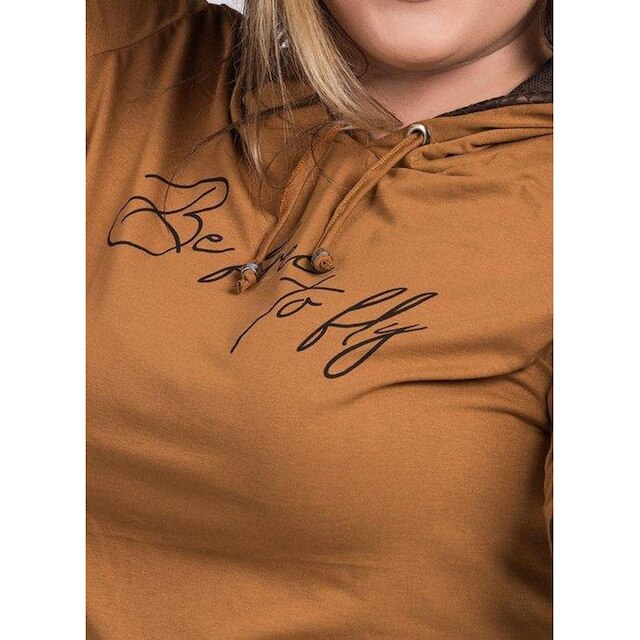 Blusa Feminina Plus Size Manga Longa Estampada "Be free to fly" Capuz - Serena
