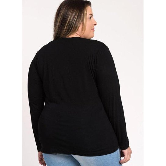 Blusa Feminina Plus Size Manga Longa Visco Estampada "Collection Fleurs" - Serena