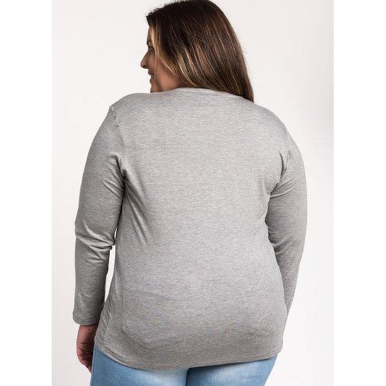 Blusa Feminina Plus Size Manga Longa Visco Estampada "Collection Fleurs" - Serena