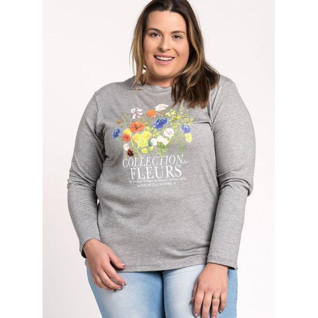 Blusa Feminina Plus Size Manga Longa Visco Estampada "Collection Fleurs" - Serena