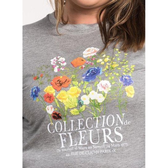 Blusa Feminina Plus Size Manga Longa Visco Estampada "Collection Fleurs" - Serena