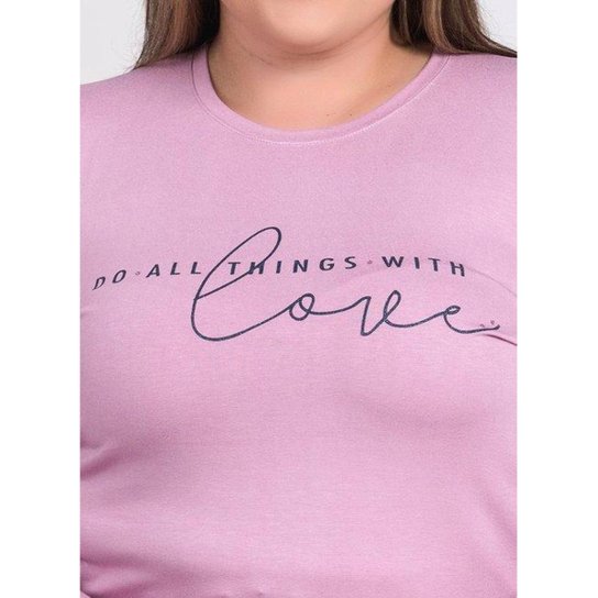 Blusa Feminina Plus Size Manga Longa Visco Estampada "Do all things with love" - Serena
