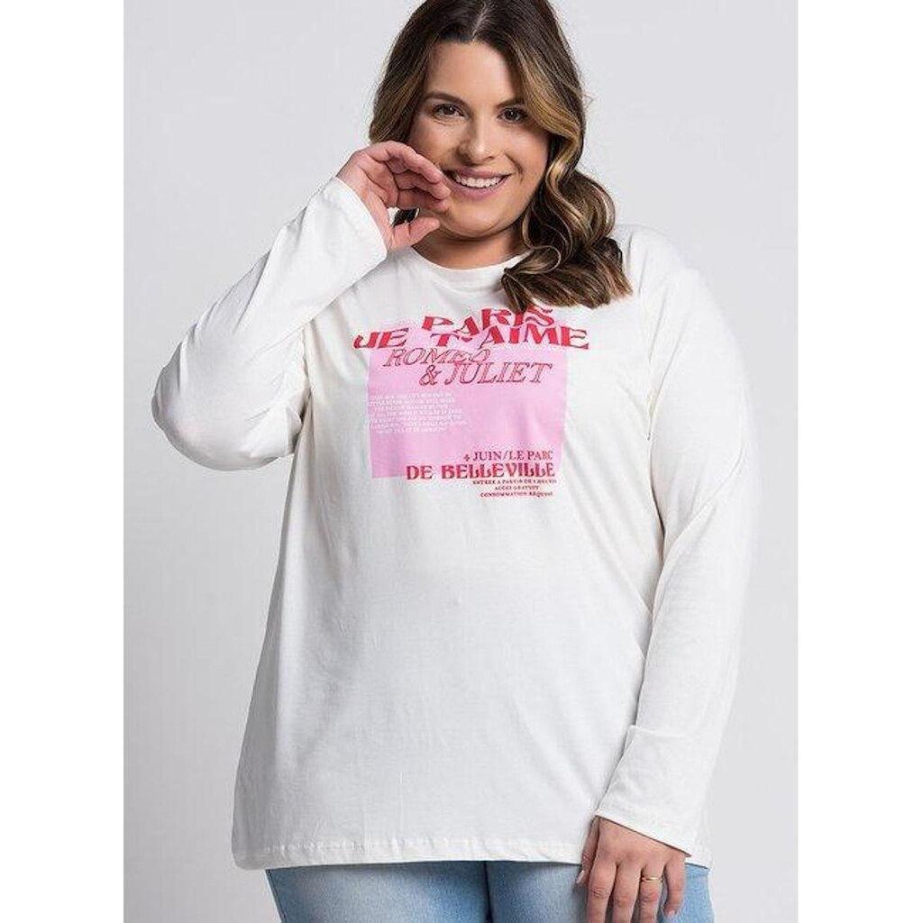 Blusa Feminina Plus Size Manga Longa Visco Estampada "Romeu Juliet" - Serena